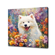 White Samoyed Dog Puppy Colourful Canvas Print Pet Wall Art Picture Gift
