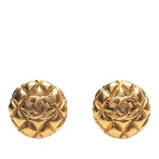 Vintage Chanel Coco Mark Matelasse Earrings, Gold Plated, Women's, CHANEL