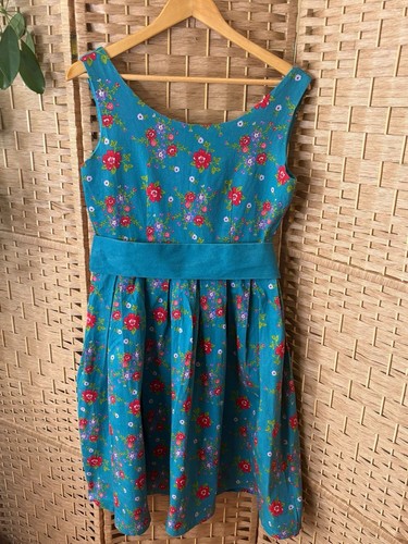 Lindy bop teal floral cotton - teal,