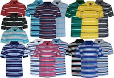 Striped Short Sleeve Yarn Dye Pique Polo Shirt Top Summer Casual with Pocket
