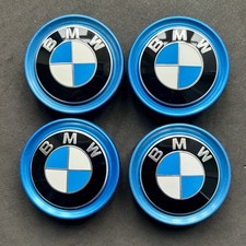 4 BMW i ELECTRIC GENUINE WHEEL HUB CAPS CENTRE BADGE BLUE Size 56mm 36136852052