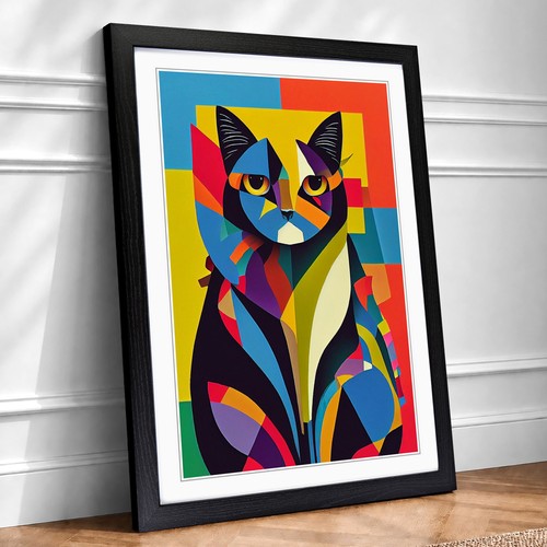 Cat art cubism vol framed - cat,