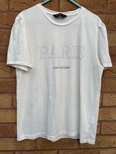 F&F Tesco Ladies T-shirt Top Ivory Sparkle ‘Paris’ Size 12 (4041b)