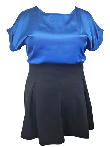 Blue shiny satin rolled cuff