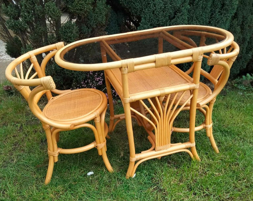 Vintage cane bamboo - , table