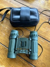 Small Green Binoculars 8 x 21 130m at 1000m in Black Faux Leather Case