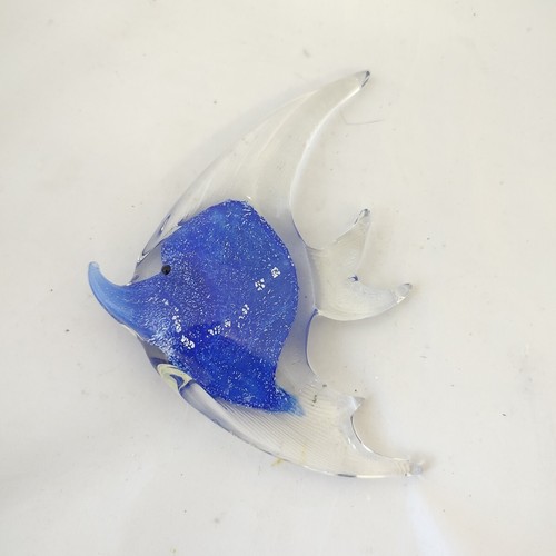 Blue glass fish paperweight - glass,