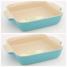 2 x LE CREUSET Teal Turquoise Square Stoneware Dish 23 cm new READ DESCRIPTION