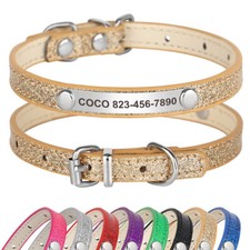 Glitter Personalised Pet Dog Collar Engraved Puppy Cat Name Tag Bling Adjustable