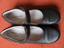 Start Rite Girls Black hook loop Leather School Shoes 2.5f VGC
