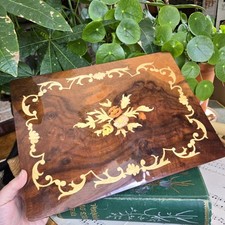 Vintage Musical Box Sewing Jewellery Sorrento Italian Marquetry Inlaid Floral