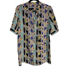 Tucker 100% Silk Colorful Short Sleeve Tunic Blouse Size Large