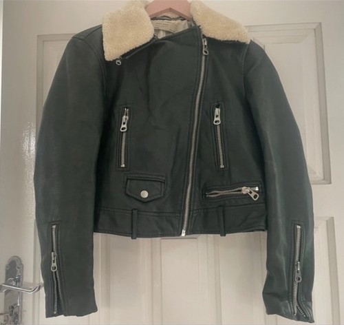 Zara khaki leather jacket