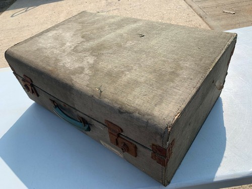 Vintage green suitcase wood - vintage,