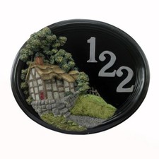 Hillside Thatched Cottage - Hand Painted House Sign / Plaque with Number