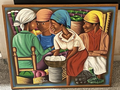 Vintage haitian oil painting - vintage,