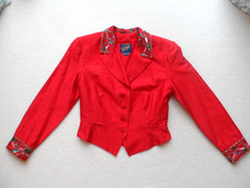 Monsoon Twilight Vintage UK 12 Red Silk Dupion Beaded Embroidered Jacket