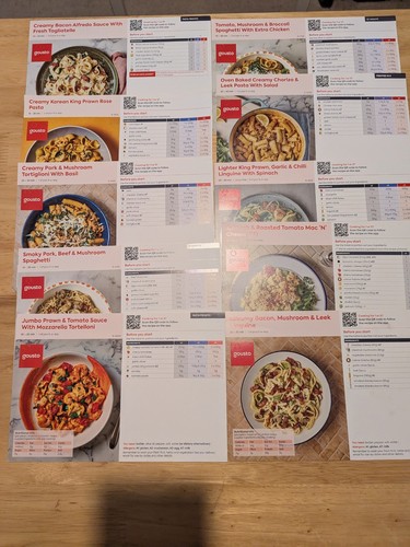 Gousto recipe cards x10 pasta - gousto,
