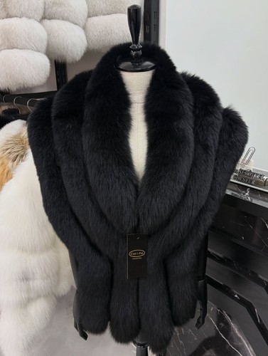 Black fox fur shawl - black,
