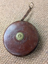 Antique Vintage Chesterman tape measure Leather & Brass 66ft