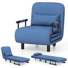 Single Folding Sofa Bed Chair Modern Fabric Sleep Function Holder-Blue