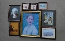 8 ASSORTED  WALL PICTURES ( WATERCOLOUR-PRINT-PEN & INK-MARKETRY-2 DECOUPAGE )