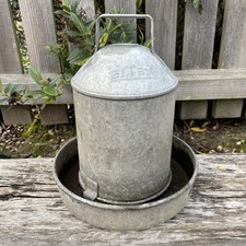 Great Vintage Galvanised Poultry Feeder I. Good Used Condition 13" Tall W/Handle