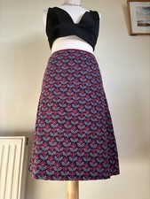 SEASALT UK 12 'Recital' Navy/Red 100% Cotton Fine Cord Skirt. Flower A-Line Boho