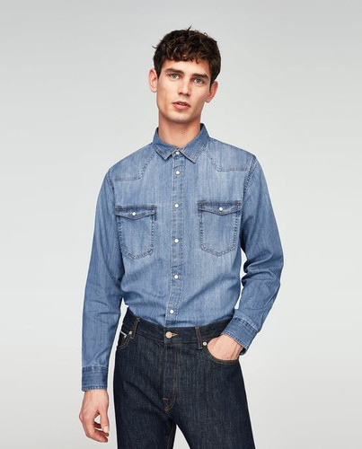Mens denim shirt - long, sleeve