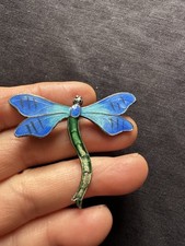 Antique Tested Silver Enamel ( Some Lost ) Dragonfly Brooch