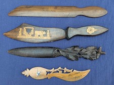 Four Vintage Hand Made Hand Carved Wooden Paper Letter Openers - 27cm