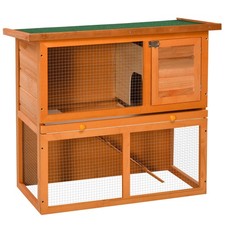 Pawhut 90cm 2 Tiers Rabbit Hutch Wooden Pet Cage Run Vintage Bunny House