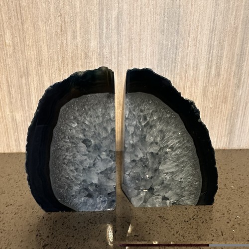 Blue geode agate bookends set - blue,