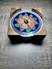 Vintage Grecian Handmade Ceramic Coasters Set Of 5