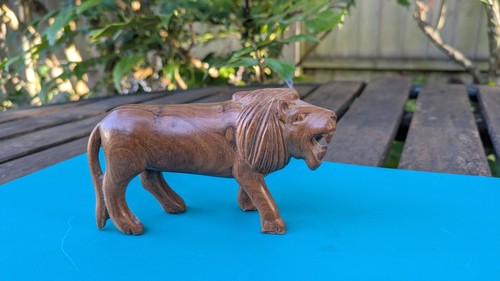 1960s carved teak wooden lion