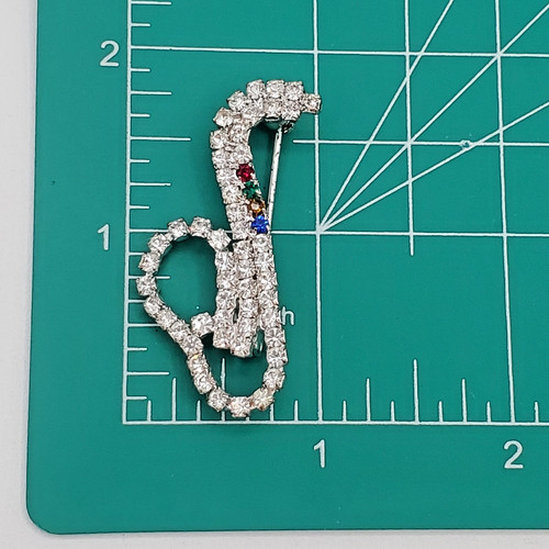 Crystal saxophone brooch - brooch, 1.5in