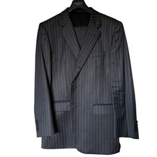 Brook Taverner Merino Wool Grey & Blue Pinstripe Suit, 2 Piece, Mens 44R W38 L31