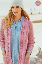 #282 LADYS ARAN SHORT OR LONG CARDIGAN 32-50" VINTAGE KNITTING PATTERN COPY