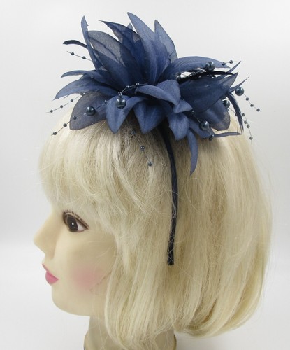 Navy flower beading feather - ,