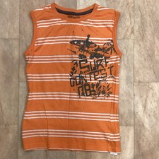 Primark Boys Orange Striped Sleeveless Vest / Tank Top  Summer Age 6 - 7 Years