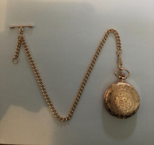 single  albert rose gold colour plated pocket watch  and chain t bar  fob
