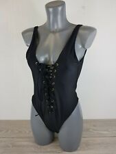 Wolf & Whistle Eyelet Lace Up Pamela Swimsuit BLACK SIZE UK 8 D / DD NEW
