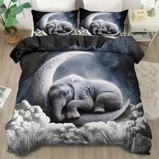 Moon Clouds Elephant Soft Duvet Quilt Cover Set Single Double King Bedding Size
