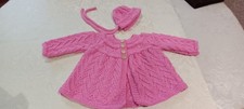 Hand knitted baby matinee jkt & bonnet, age 3-6 m months.