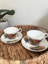 AYNSLEY Orchard Gold Fine Bone China Cup and Saucer X2 VGC Made In England