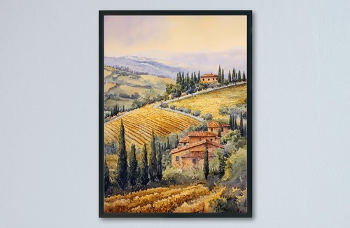 Tuscany watercolor poster - tuscany,