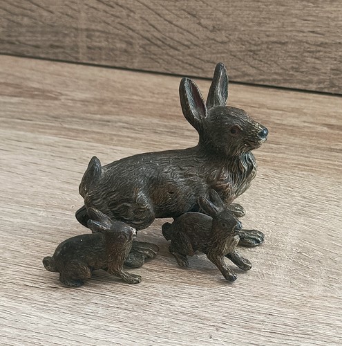 Bronze vintage rabbit with her - rabbit,