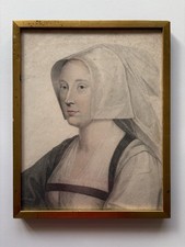 Antique Framed Engraving 1798 Portrait of Woman In Costume by Hans Holbein