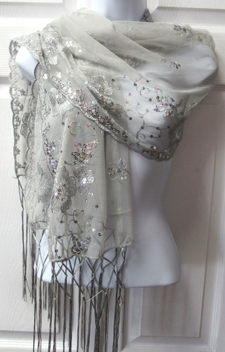 Silver sequin shawl - shawl, wrap