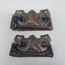 2 Antique Art Nouveau Copper Finish Pressed Metal Furniture Drawer Handle Pulls